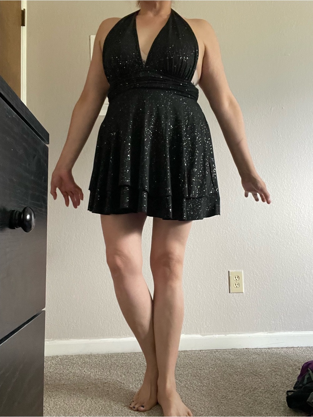 Black Halter Sparkle Mini Dress